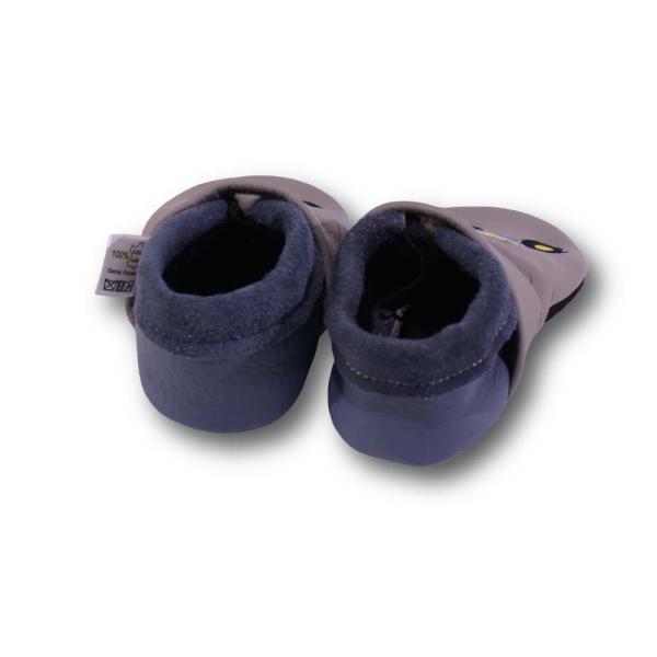 Krabbelschuhe blauer Trecker mit Anhänger